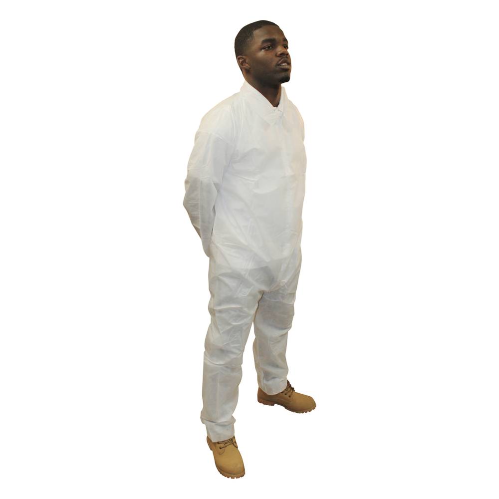 M1200B Supply Source Safety Zone® PolyLite® Disposable White Polypropylene Protective Coveralls w/ elastic ankles, wrists